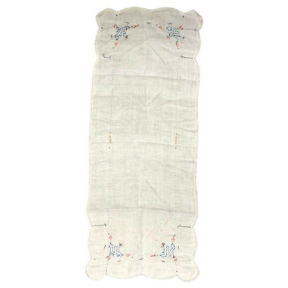 Vintage Pink Roses Needlepoint Cottagecore Floral Table Runner 40.5”x16.5” Scarf - Picture 3 of 5